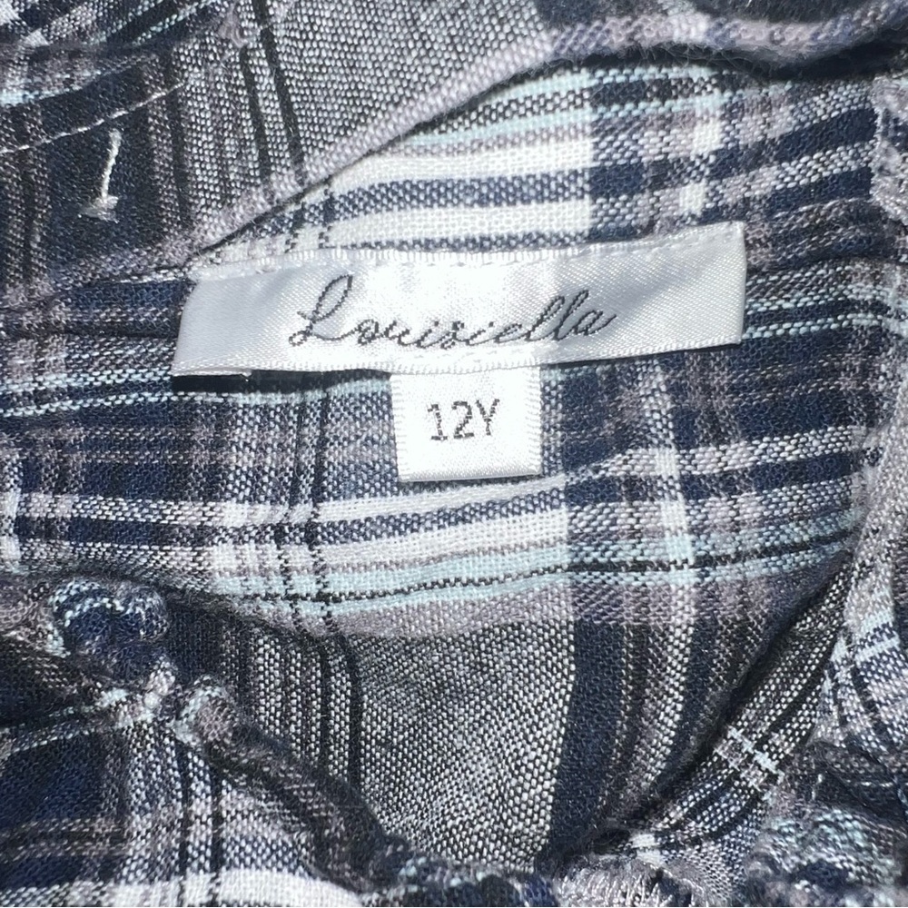 Louisella gray blue Plaid Long Sleeve girls Dress Sz 12 large yoke collar modest - Picture 3 of 3